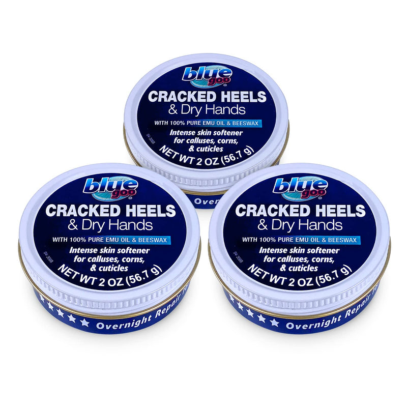 [Australia] - Blue Goo Cracked Heels & Dry Hands Intense Skin Softener - for Calluses, Corns & Elbow Dryness Relief, Fast- Penetrating Hydrating Moisturizer, Made w/ 100% Pure Emu Oil & Beeswax, 2 oz (3 Pack) 2 Ounce (Pack of 3) 
