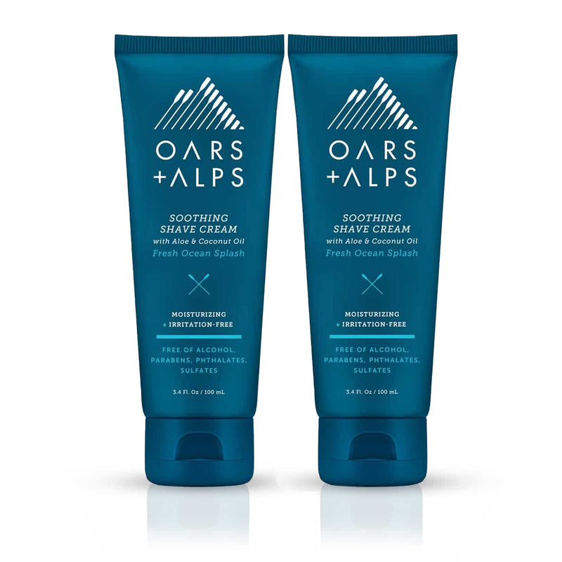 Oars + Alps Soothing Men's Shaving Cream, Dermatologist Tested and Infused with Aloe and Coconut Oil, Fresh Ocean Splash Scent, TSA Friendly, 3.4 Oz, 2 Pack 3.4 Ounce (Pack of 2)