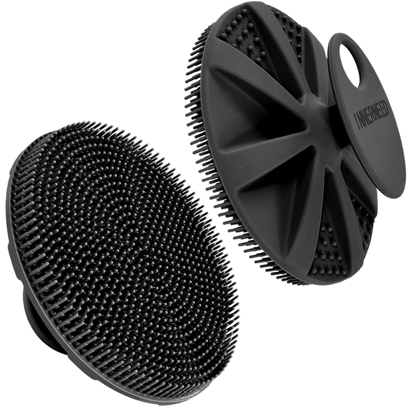 [Australia] - INNERNEED Food-grade Soft Silicone Body Scrubber Shower Brush Handheld Cleansing Skin Brush, Gentle Exfoliating and Lather Well (Black) Black 