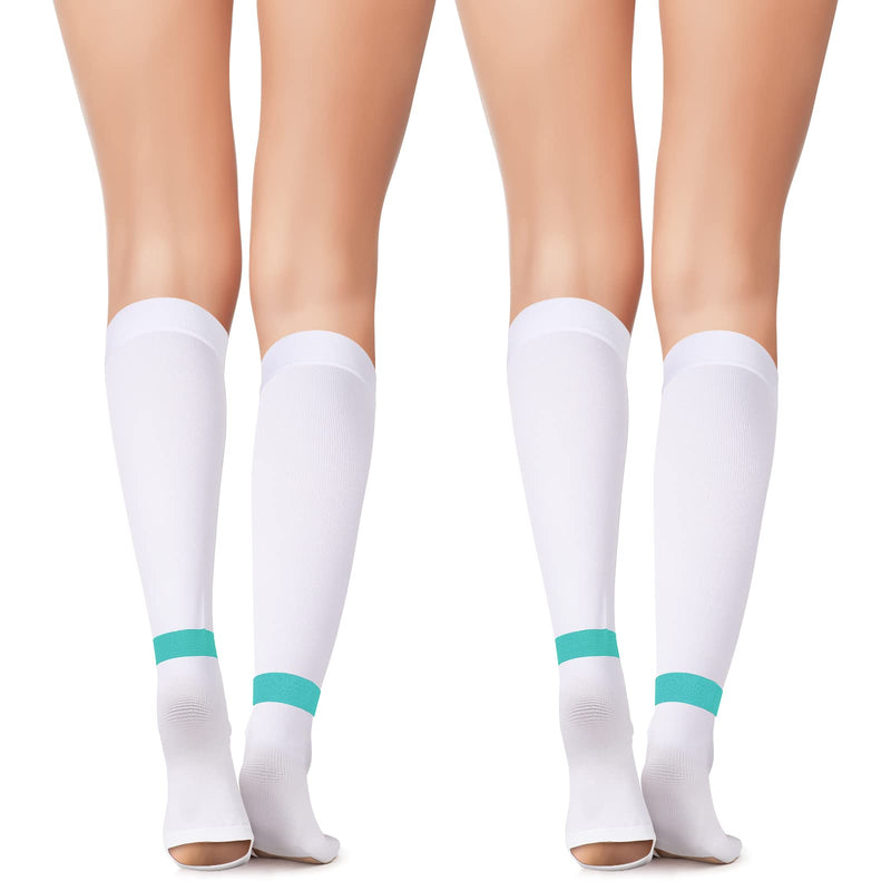 [Australia] - 2 Pairs TED Hose Compression Stockings for Women Men Anti Embolism Knee High15-20 Mmhg Length Stocks with Inspect Toe Hole Large Green Stripe 