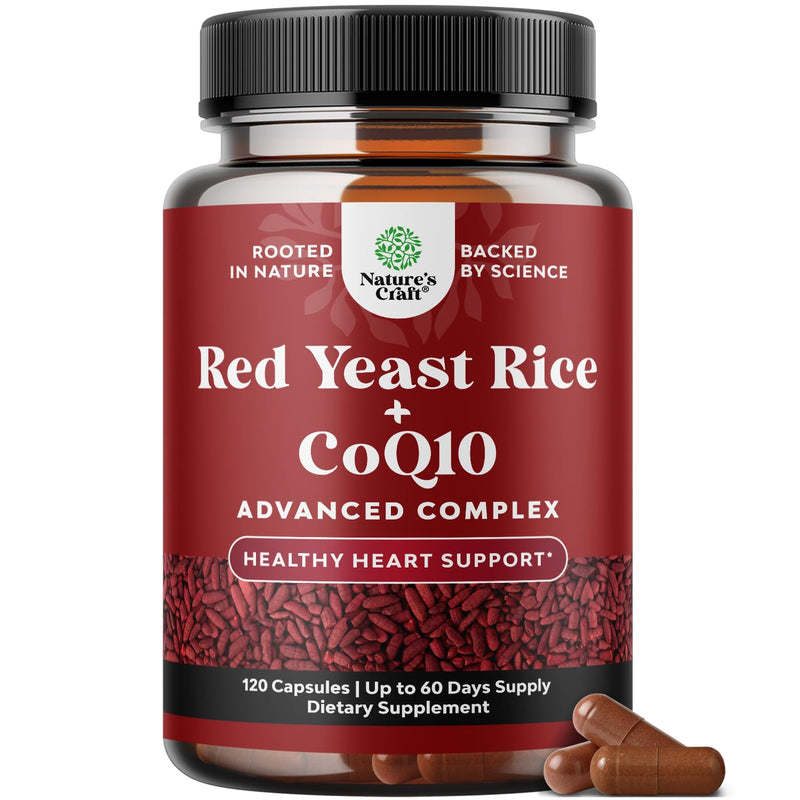 Red Yeast Rice with CoQ10 Supplement - Healthy Heart Support - 120 Ct | Red Yeast Rice 1200 mg - Advanced Complex for Energy & Antioxidant Support - GMP - Third Party Tested – 60 Servings 120 Count (Pack of 1)