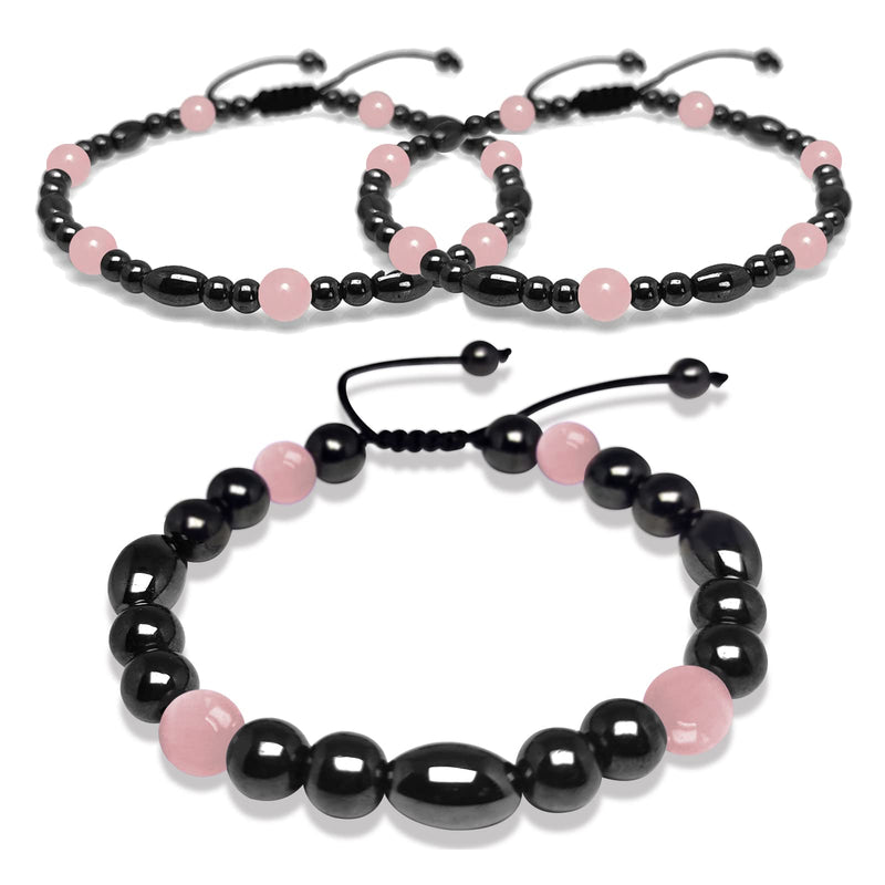[Australia] - Hion 2 Pack Magnetic Therapy Anklet Bracelet Plus 1 Pack Magnetic Bracelet for Women/Men Pain Relief,Anxiety, Love Attraction, Magnetic Therapy Hematite Rose Quartz Gemstone Anklet Bracelet Set Magnetic Hematite & Rose Quartz 