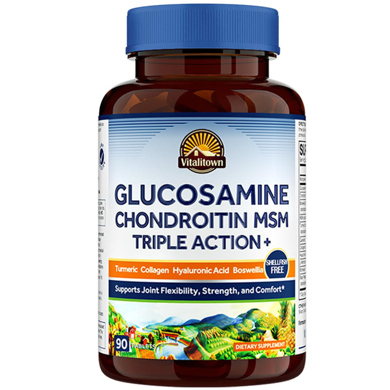 [Australia] - VITALITOWN Glucosamine Chondroitin MSM | Collagen, Boswellia, Turmeric, Hyaluronic Acid, Bromelain | Triple Action+ Joint Formula | 12 Joint-Loving Ingredients | 90 Tablets, No Shellfish 