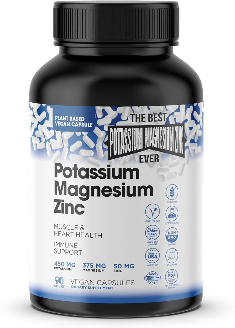 [Australia] - Magnesium Potassium Supplements w/Zinc - 90 Capsules - Magnesium Potassium Zinc for Vascular Health – High Absorption Vegan Potassium Magnesium Supplement for Leg Cramps & Sleep 90 Count (Pack of 1) 