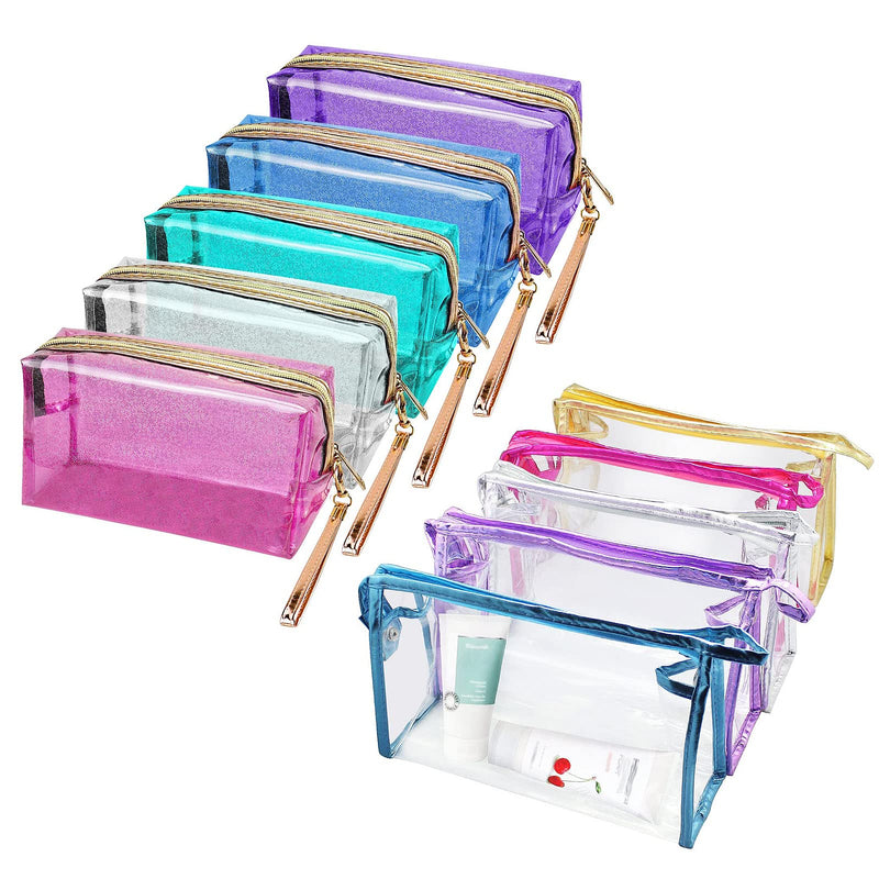 Meetory 5 Pcs Clear Waterproof Cosmetic Bag with Zipper, PVC Transparent Plastic Makeup Organizing Bags Travel Toiletry Pouch for Bathroom, Vacation and Organizing