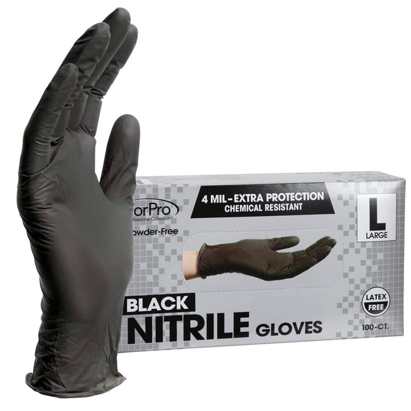 [Australia] - ForPro Professional Collection Disposable Nitrile Gloves, Chemical Resistant, Powder-Free, Latex-Free, Non-Sterile, Food Safe, 4 Mil, Black, Large, 100-Count Large (Pack of 100) 