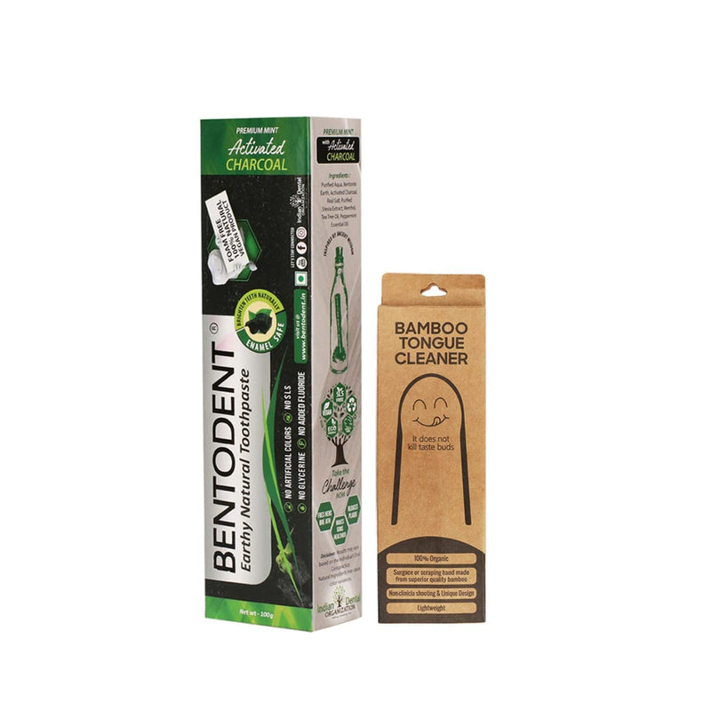 BENTODENT Teeth Whitening Bentonite Clay & Activated Organic Charcoal Toothpaste & Scraper - Detox,Tea Tree, Fluoride Free Adult, Vegan, Travel 3.52 oz