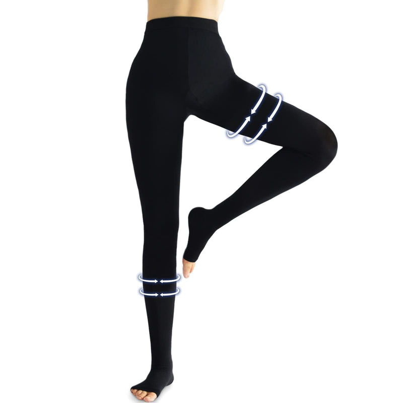 [Australia] - beister Medical Compression Pantyhose Women & Men,20-30mmHg Open Toe Thigh High Compression Tights Graduated Support Black X-Large 