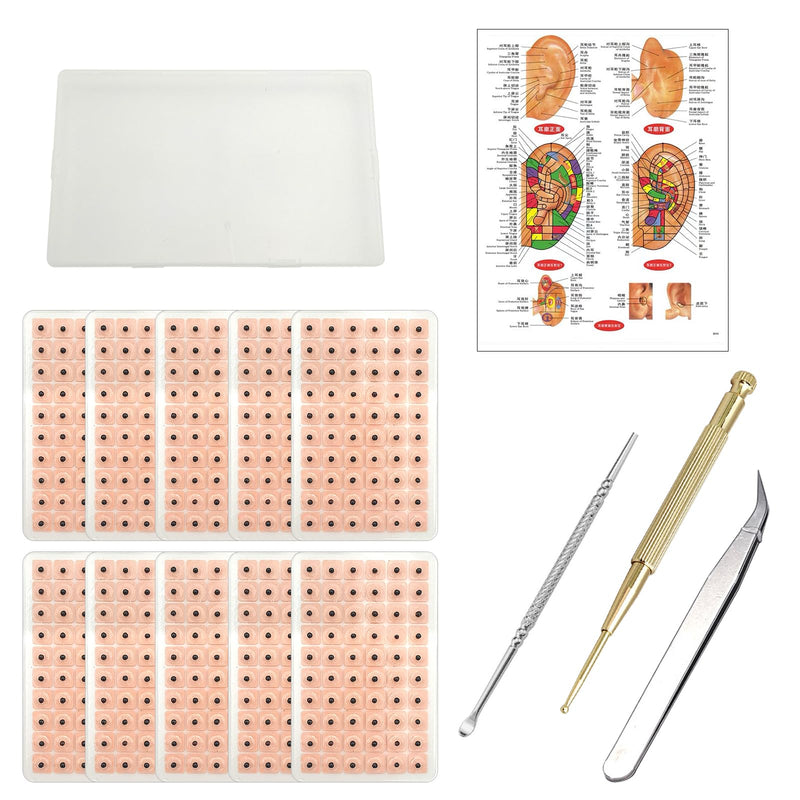 [Australia] - Ear Seeds Acupuncture Kit 600 PcsEar Press Seeds with Acupuncture Needle Ear Points Chart Guide Tweezer for Beginners Relief Facial Tools 