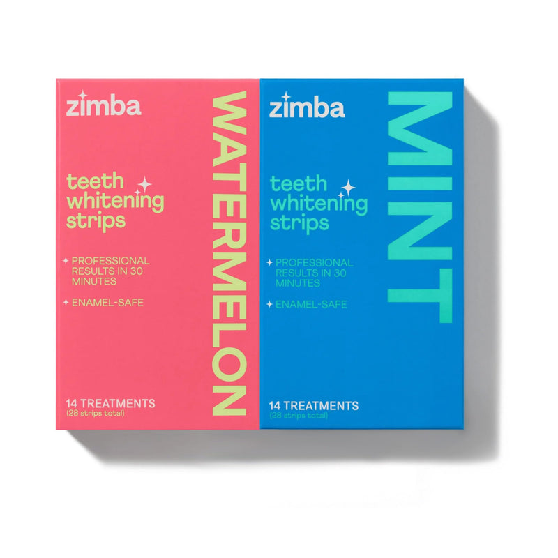 Zimba Teeth Whitening Strips for Teeth Sensitive, White Strips for Teeth Whitening, Teeth Whitener Stain Remover 28 White Strips Included Per Pack, 2 Pack (14 Day Treatment), Watermelon and Mint