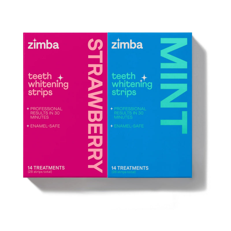 Zimba Teeth Whitening Strips for Teeth Sensitive, White Strips for Teeth Whitening, Teeth Whitener Stain Remover 28 White Strips Included Per Pack, 2 Pack (14 Day Treatment), Strawberry and Mint