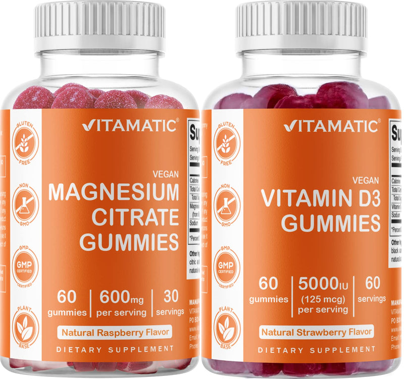 Vitamatic Magnesium & Vitamin D3 Gummies Combo - 60 Vegan Count Each