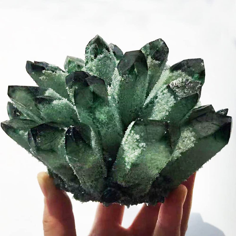 Natural Crystal Cluster Clear Quartz Mineral Green Ghost Crystal Cluster Amethsyt Cluster Healing Ornament (Green Ghost Cluster, 0.88-1.1lb) Green Ghost Cluster