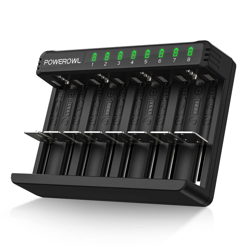 [Australia] - POWEROWL 8 Bay AA AAA C D Battery Charger, USB High-Speed Charging, Independent Slot, for Ni-MH Ni-CD Rechargeable Batteries… 