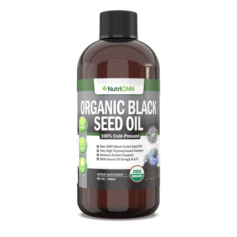 [Australia] - Organic Black Seed Oil - USDA Certified Organic Black Cumin Seed Oil Liquid – High Thymoquinone Content – Non-GMO and Cold-Pressed – Rich Source of Omega-6 & Omega-9 Fatty Acids - 8 Oz 