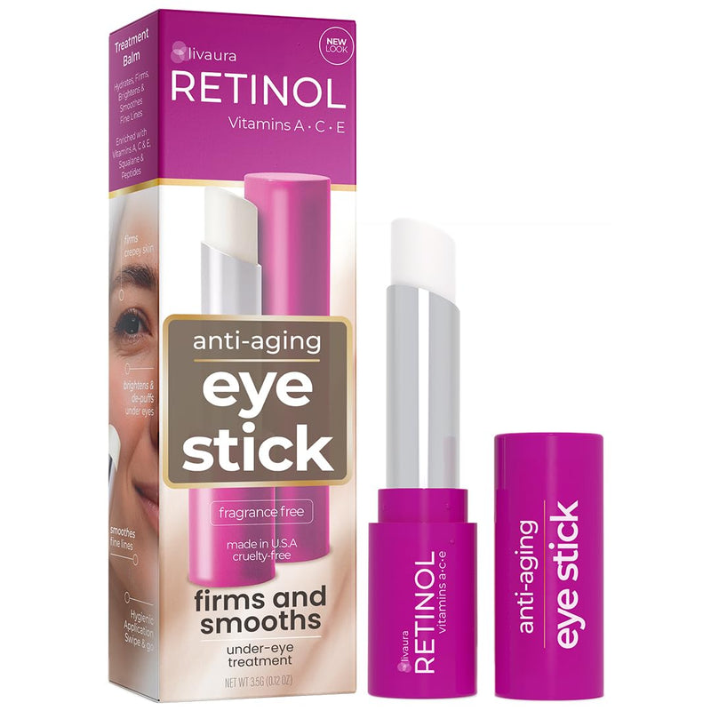 LIVAURA Retinol Eye Stick for Women - Anti-Aging Under Eye Treatment Balm | On-the-go eye stick that hydrates, brightens and smooths fine lines around the eyes - vitamin A, C and E anti-aging balm