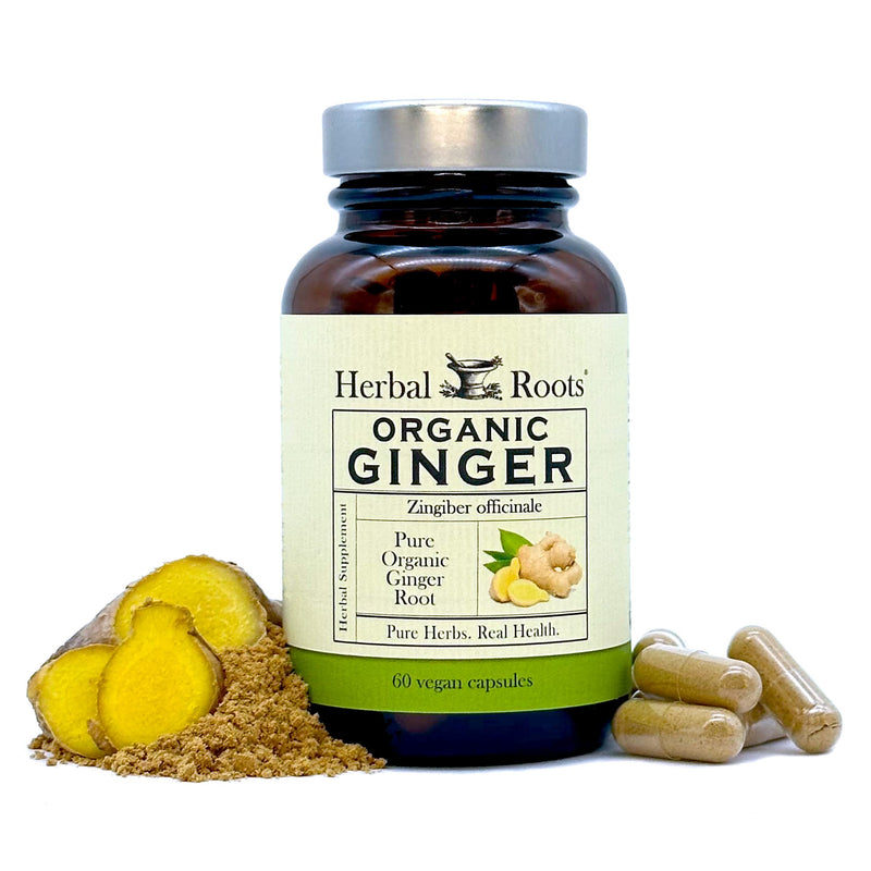[Australia] - Herbal Roots Ginger Supplement | Organic Ginger Root Capsules | 1,200 mg of Pure Ginger Powder per Serving | 60 Vegan Capsules 