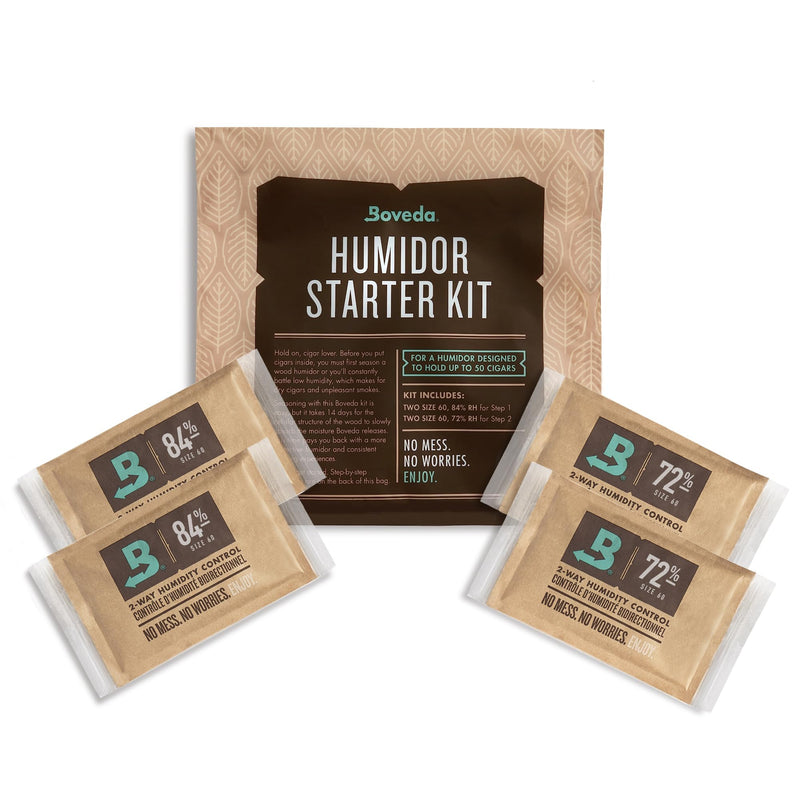 [Australia] - Boveda Humidor Starter Kit Bundle: Season a Wood Humidor Plus Maintain Humidity with 2-Way Humidity Control | Includes (2) Each Size 60 Boveda 84% RH & 72% RH | 1-Count Small 