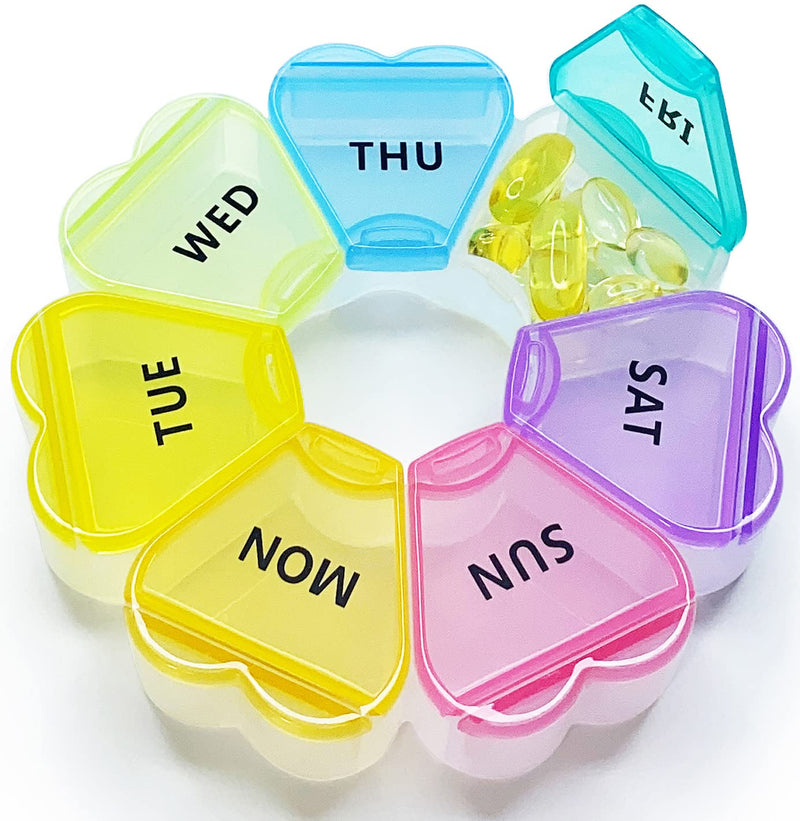 MOLN HYMY Large Weekly Pill Box 7 Day, Pill Case Organizer 1 time a Day, Floral Pill Container Once Daily, Pretty Medicine Dispenser for Vitamin/Fish Oil/Medication/Supplements Rainbow