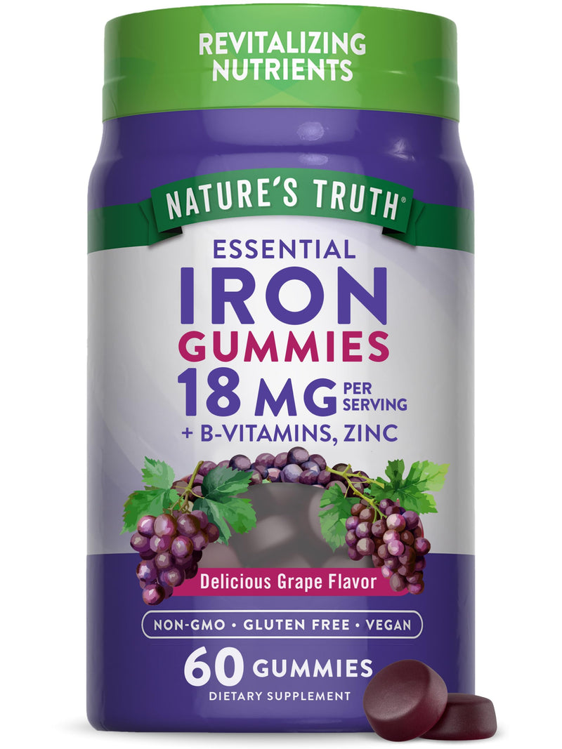 [Australia] - Natures Truth Iron Gummies | 60 count | Vegan, Non-GMO & Gluten Free Supplement | with Zinc & B Vitamins | Grape Flavor 