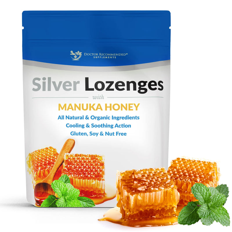 [Australia] - Silver Lozenges with Organic Manuka Honey and Vitamin C - All-Natural Nano Silver 45-50mcg of 60 PPM Colloidal Silver Mineral Drops to Support Immune System, Soothe, Cool Cough & Throat, 24-Lozenges 24 Count (Pack of 1) 