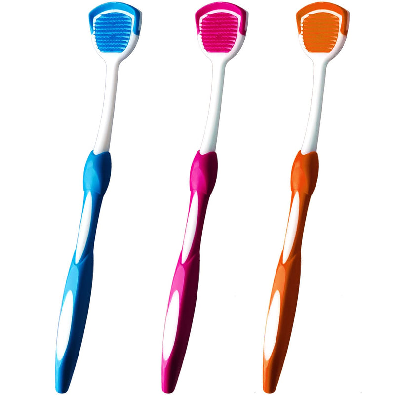 [Australia] - Tongue Brush, Tongue Scraper, Tongue Cleaner Helps Fight Bad Breath, 3 Tongue Scrapers, 3 Pack (Blue & Orange & Red) Blue & Orange & Red 