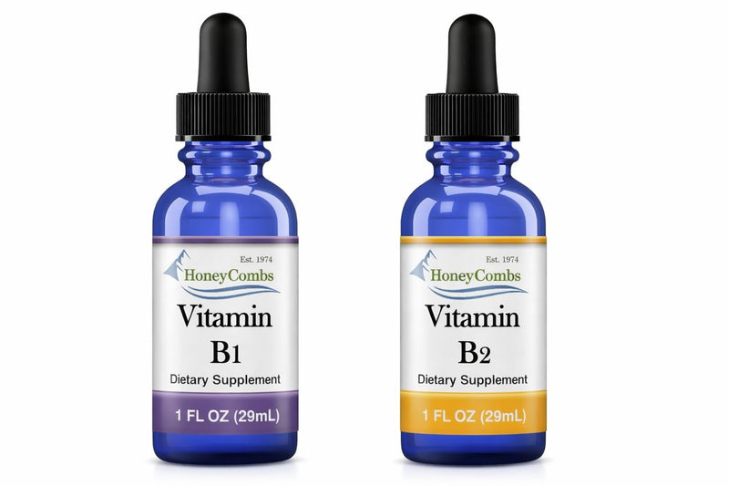 HoneyCombs Vitamin B2 (Riboflavin) Drops - 1 Fl Oz + Vitamin B1 (Thiamine) Drops- 1 Fl oz