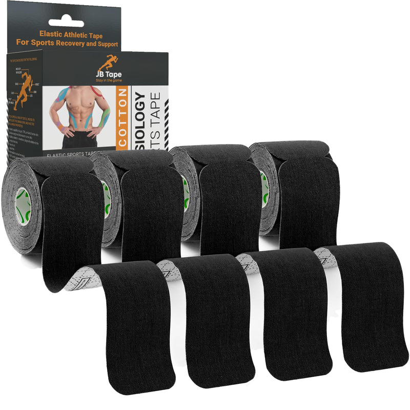 [Australia] - JB Tape, Precut Kinesiology Strips 4 Rolls- (80 Count, 10") Elastic, Latex-Free, Water Resistant, Athletic Sports Tape for Body, Joint & Muscle Support. (Black) Black Jet 