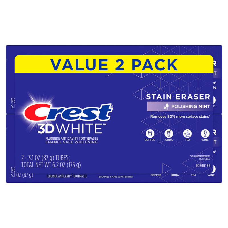 [Australia] - Crest 3D White Stain Eraser Teeth Whitening Toothpaste, Polishing Mint, 3.1 oz, Pack of 2 3.1 Ounce (Pack of 2) 