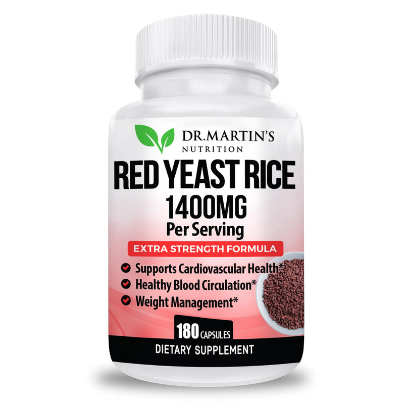 [Australia] - Red Yeast Rice Extract 1400mg 180 Count | Maintain Healthy Cholesterol Levels | Digestion & Weight Management For Healthy Heart, Supports Cardiovascular & Blood Circulation,Overall Health & Well Being 