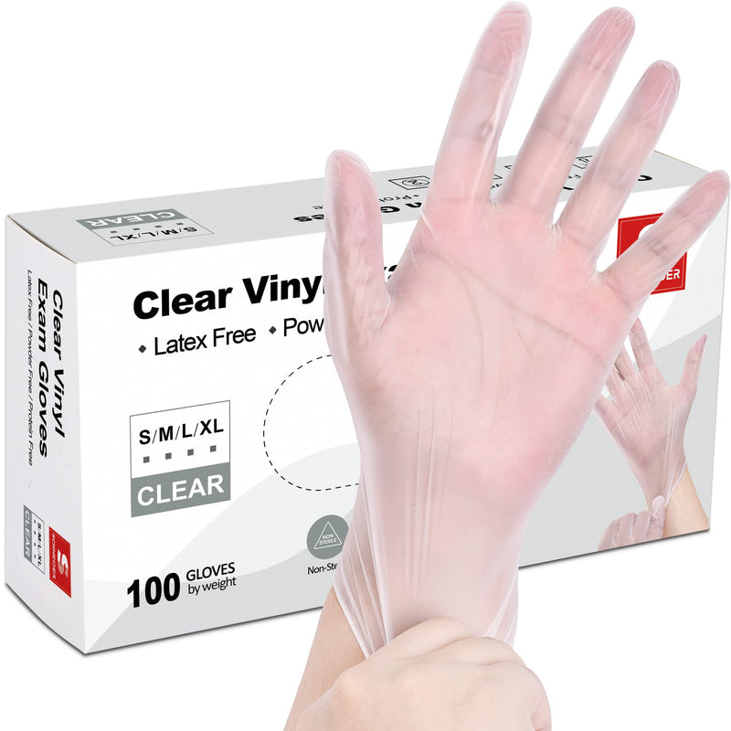 [Australia] - Schneider Clear Vinyl Exam Gloves, Latex-Free, Disposable Medical Gloves, Cleaning Gloves, Food Safe, Powder-Free, 4 mil Medium (Pack of 100) 
