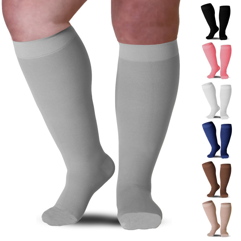 [Australia] - Mojo Compression Socks - USA Made Knee-High Closed Toe Support Hose for Varicose Veins, DVT, Lymphedema - 20-30mmHg, Opaque, Unisex 4X-Large Grey 