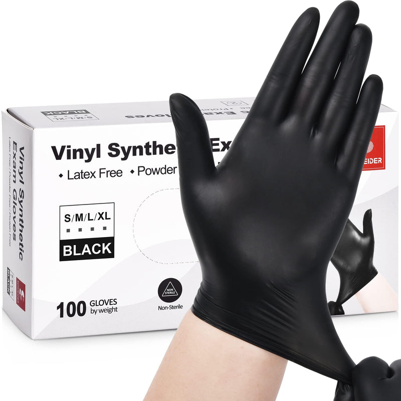 [Australia] - Schneider Black Vinyl Exam Gloves, 4 mil, Disposable Latex-Free Plastic Gloves for Medical, Cooking & Cleaning, 100-ct Box Large (Pack of 100) 
