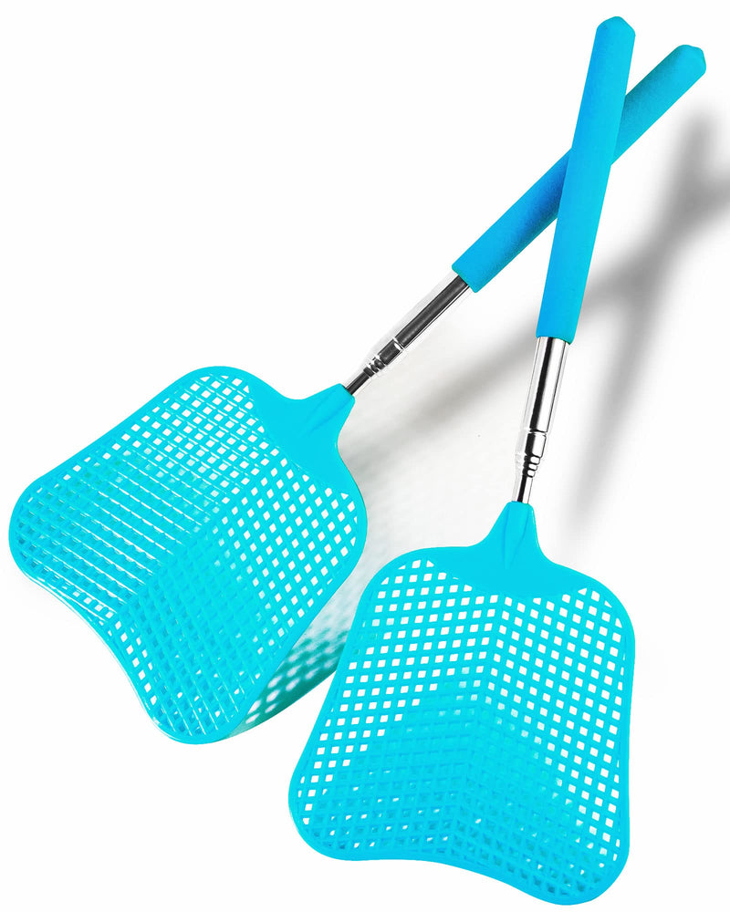 [Australia] - 2 Pack Fly Swatters Heavy Duty Set, Fly Swatter, Telescopic Fly Swatters, Stainless Steel Handle for Flyswatter. (Blue) 