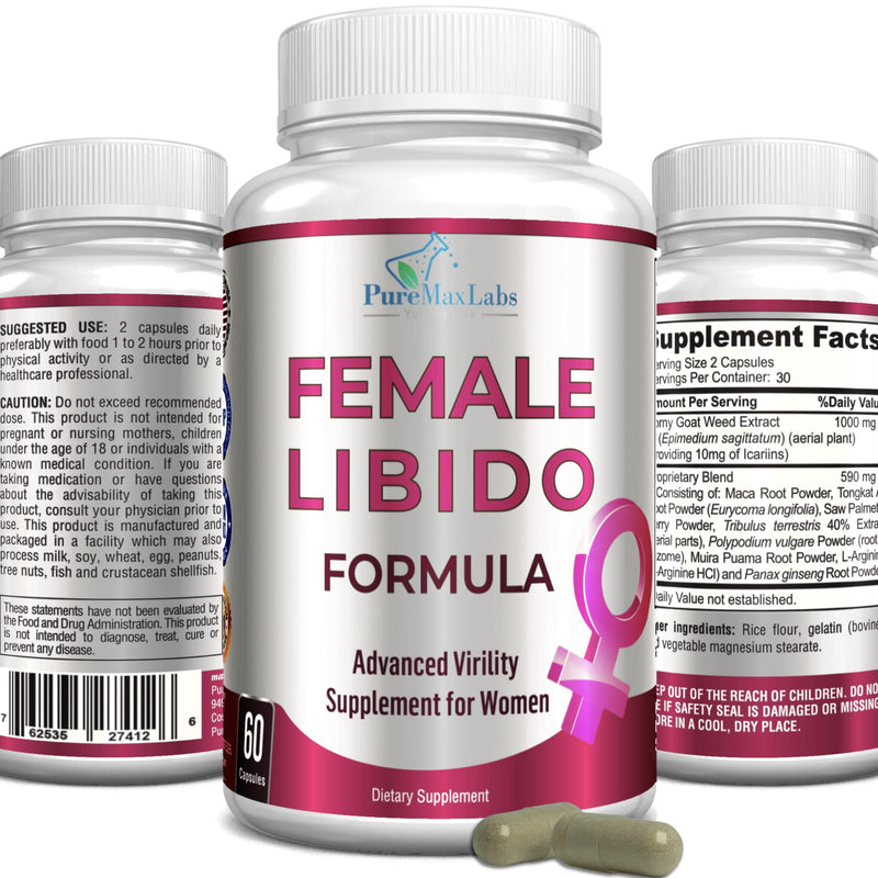 [Australia] - Female Libido Formula, Advanced Virility Supplement for Women with Epimedium Horny Goat Weed, Maca, Tribulus, Ginseng for Desire, Energy, Non-GMO, 60 Capsules 