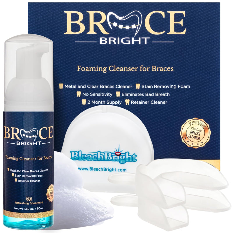[Australia] - Teeth Whitening for Braces Cleaner kit under metal, ceramic, clear brackets & wires. Use w/ Toothbrush, Rinse or in Trays. No Sensitivity. Fights Plaque, Minty Foam, Kid Friendly, Tooth Stain Remover 