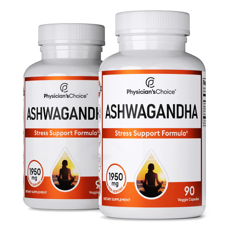 [Australia] - Physician's CHOICE Ashwagandha 1950mg Organic Ashwagandha Root Powder with Black Pepper Extract, Stress Support, Mood Support Supplement, 90 Veggie Ashwagandha Capsules - 2 PCK 