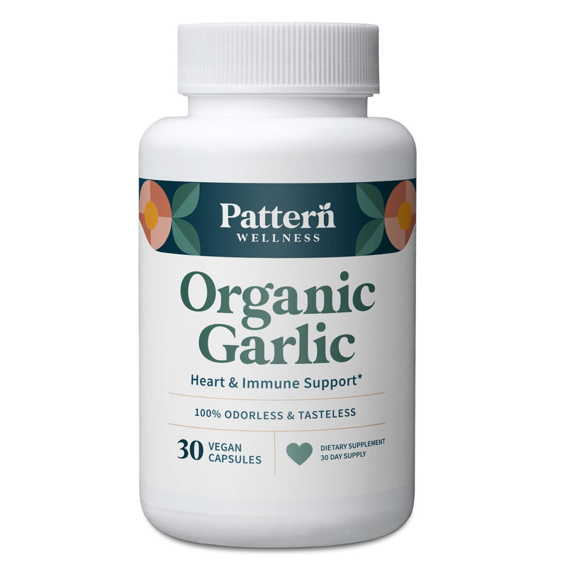 [Australia] - Pattern Wellness Odorless Organic Garlic - 1000mg - Healthy Immune, Circulatory & Cardiovascular Support - Happy & Healthy Heart - Non-GMO & Gluten Free - 30 Vegan Capsules 30 Count (Pack of 1) 