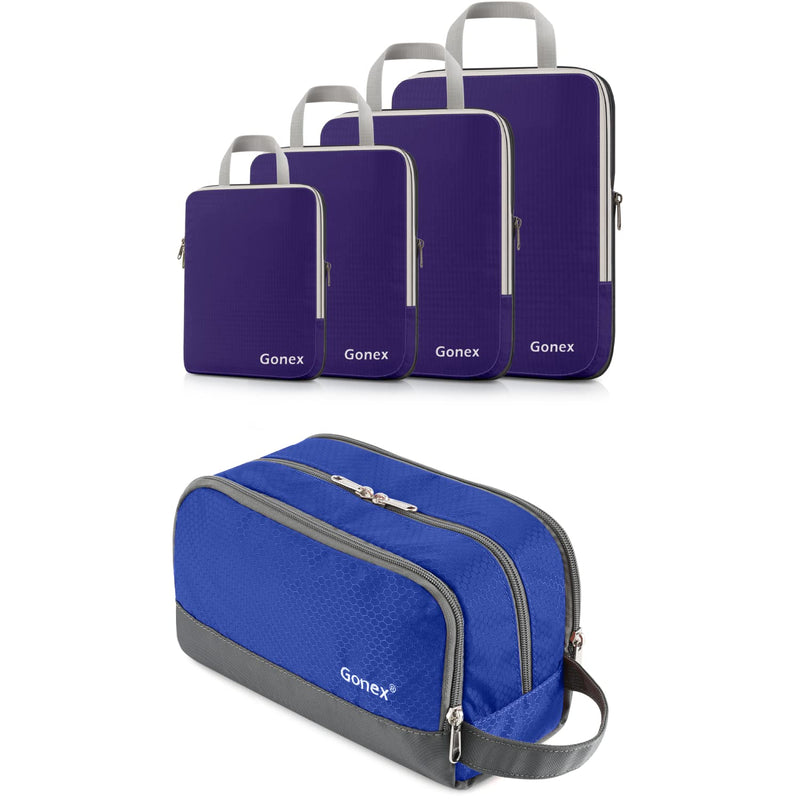 Gonex Travel Toiletry Bag Nylon, Shaving Bag Toiletry Organizer Compression Packing Cubes, 4pcs Expandable Storage Travel Luggage Bags Organizers