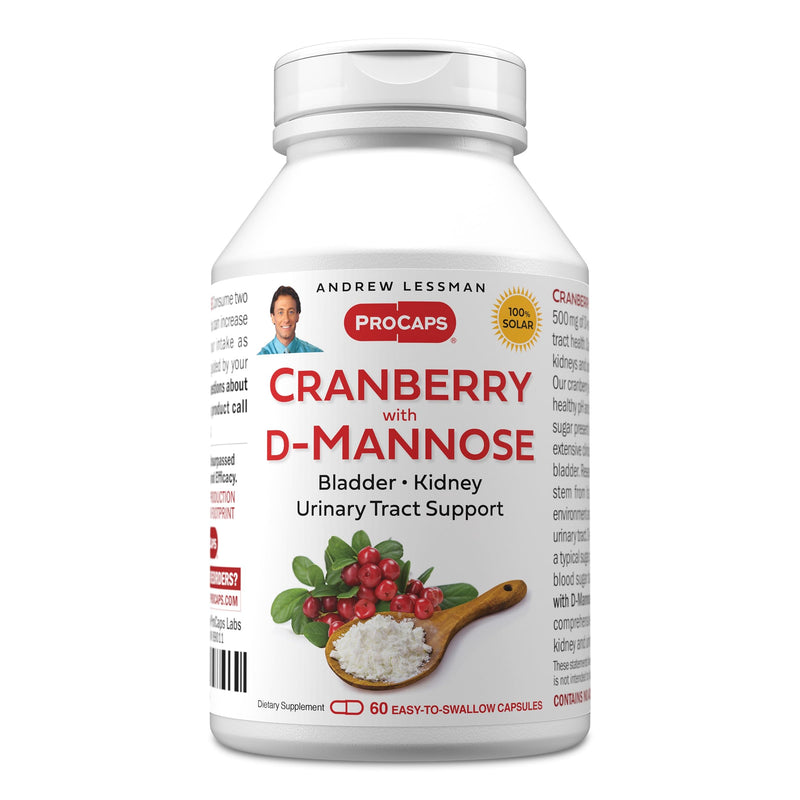 Andrew Lessman ProCaps Cranberry with D-Mannose 60 Capsules | Standardized cranberry, D-Mannose, Vitamin C & Magnesium. Urinary tract support without cranberry juice sugar or calories. 60 Count (Pack of 1)