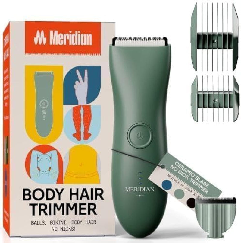 [Australia] - MERIDIAN - The Starter Package - Original Electric Body & Pubic Hair Trimmer Set, 1 Replacement Blade - Cordless, Waterproof, Rechargeable - for Men and Women - Easy & Pain-Free Grooming Kit - Sage Sage Trimmer + 1 Blade 