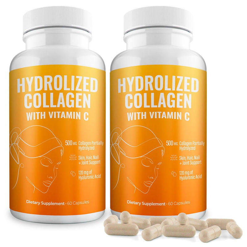 Aura Vitamin Hydrolyzed Collagen with Vitamin C Capsules 500mg Great Energy | Skin, Hair and Nail Support | Hyaluronic Acid Pills - 60ct (2) 2