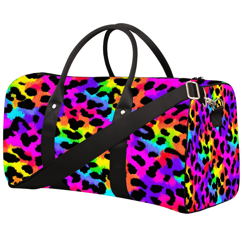 Travel Duffel Bag for Women Men Rainbow Cheetah Leopard Print Sport Gym Tote Bag Lightweight Waterproof Foldable Weekender Overnight for Hospital Training Swim Yoga Handbag A01:Leopard Cheetah Colorful