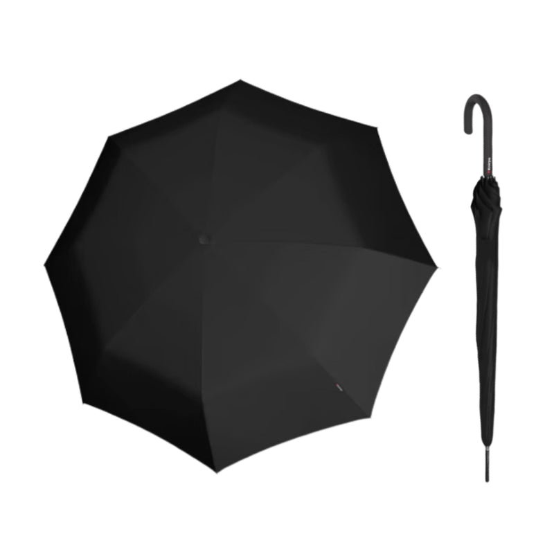 Knirps T.760 Stick Automatic Auto Open Rain Umbrella With Curved Handle - Windproof Travel Cane With Automatic Open Button - For Adults - 107cm Diameter Black