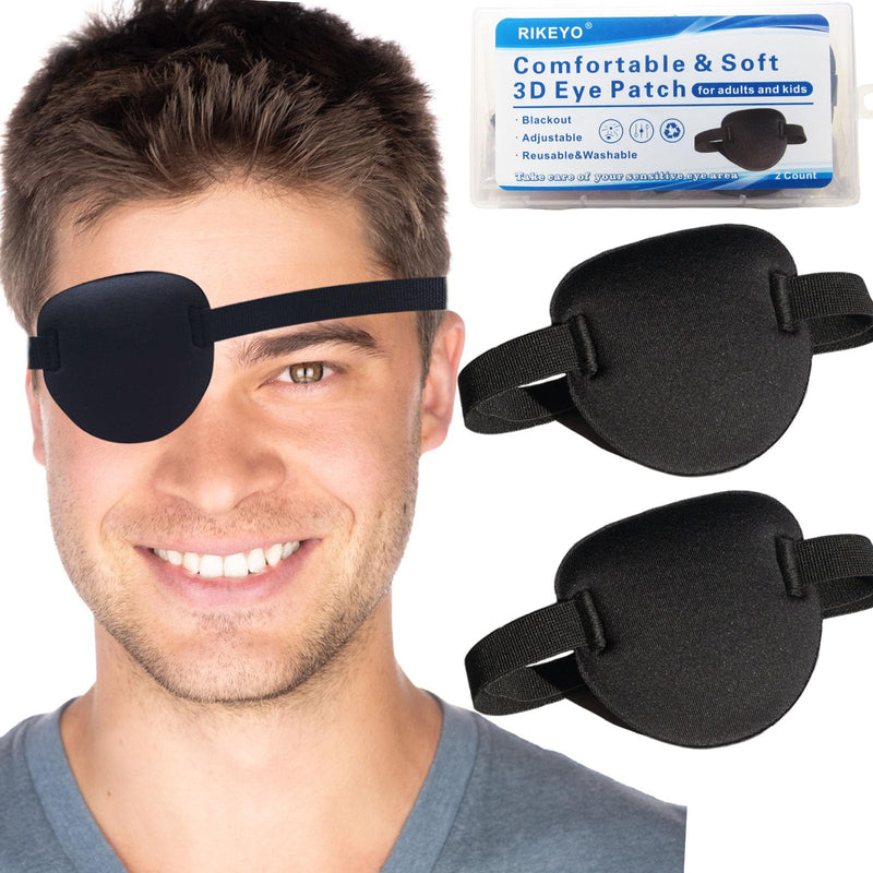[Australia] - 2 Pcs Eye Patches for Adults and Kids,3D Adjustable Eyepatch for Right or Left Eye,One Eye Cover for Lazy Eye,Pirate Costume(Black) Normal Black 