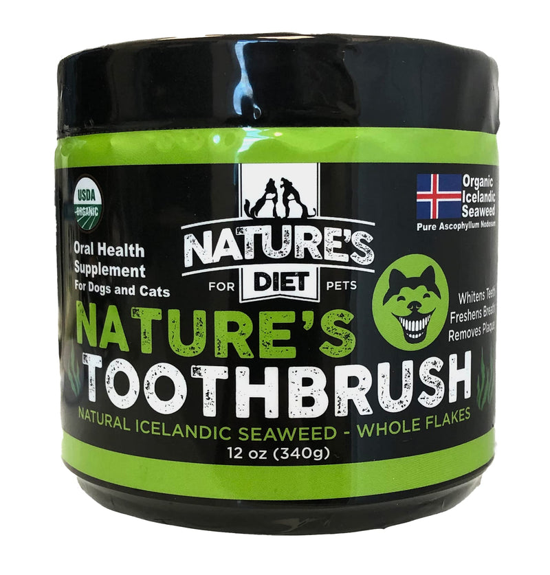 Nature's Diet Nature's Toothbrush Icelandic Seaweed Whole Flakes Oral Health Breath and Build-up Control Daily Meal Topper for Dogs & Cats - PawsPlanet Australia