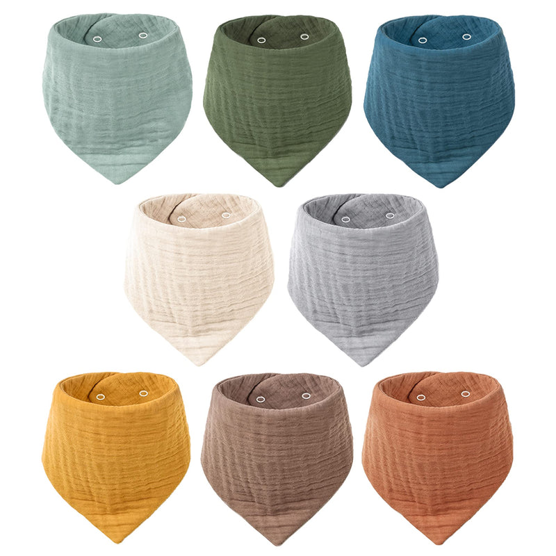 [Australia] - Konssy Muslin Baby Bibs 8 Pack Bandana Drool 100% Cotton for Unisex Baby, Solid Colors Set Teething Drooling Neutral 
