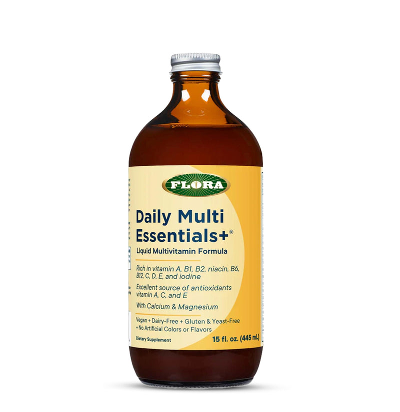 FloraHealth Daily Multi Essentials+, Liquid Multivitamin, 15 fl. oz. Glass | Liquid Multivitamin for Energy, Antioxidant & Immune Health with 13 Vitamins & Minerals, Vegan, Dairy-Free & Gluten-Free 15 Fl Oz (Pack of 1)