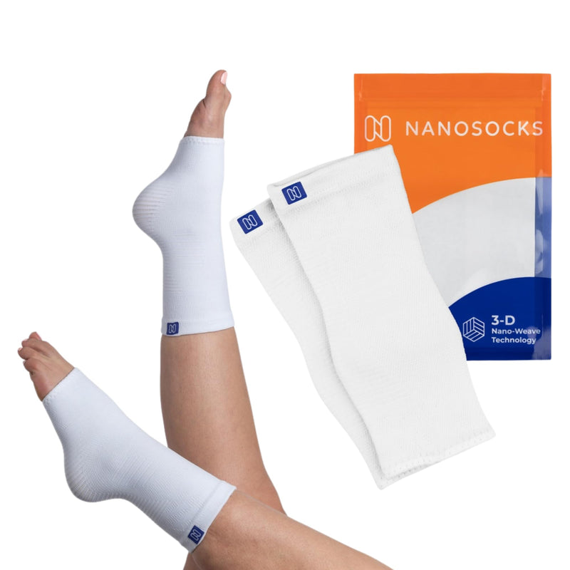 [Australia] - NanoSocks Compression Socks for Women & Men (1 Pair) - BEST Ankle Brace Support Sleeve for Neuropathy, Plantar Fasciitis, Diabetic Foot Nerve Pain Relief - Toeless (Medium, White) Medium 