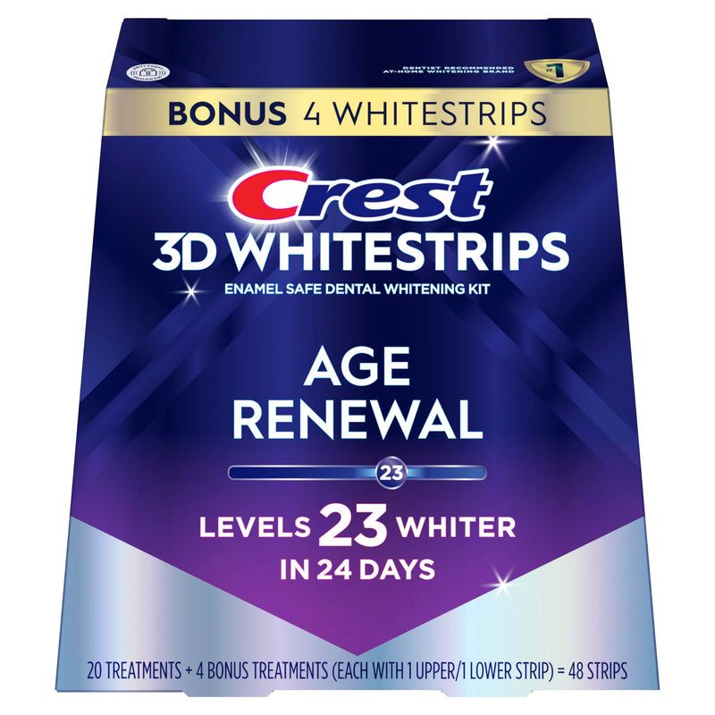 Crest 3D Whitestrips Age Renewal, 3D White, Teeth Whitening Strip Kit, 48 Strips (24 Count Pack), Crest Teeth Whitening Strips, Teeth Whitening Kit 24 Count (Pack of 1)